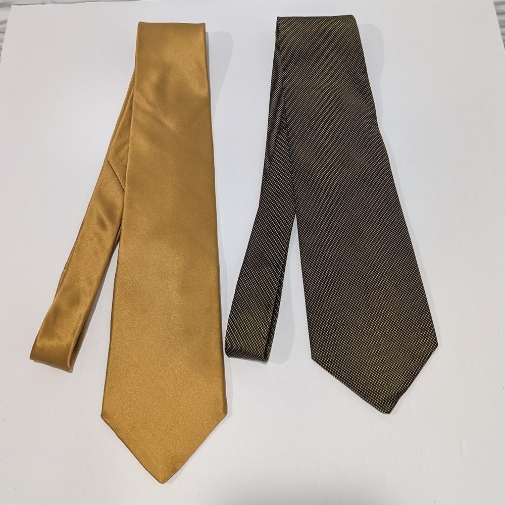 Zylos George Machado Silk Necktie Set Gold Solid & Black Gold Micro Pattern 2pc